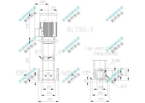 Насос BLT90-3, 18,5 кВт,  380 В, 50 гц, IE2, 100, нерж., 68 С, SHIMGE