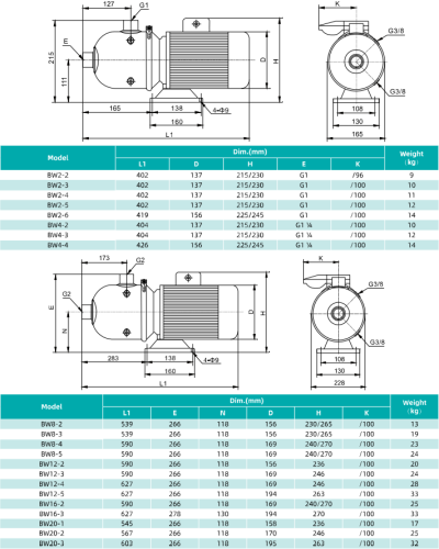 Насос BW2-2, 0,37 кВт, 380 В, DN25, нерж, 68 С , SHIMGE