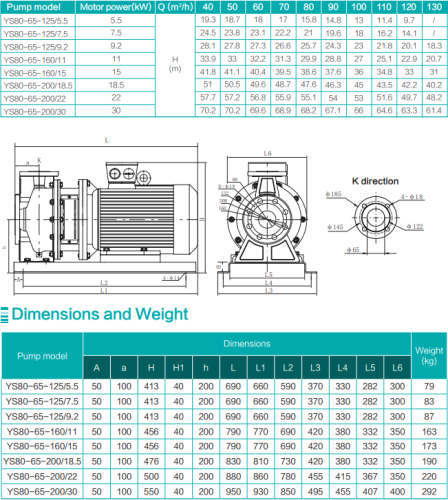 Насос YS80-65-125/5.5, 5,5 кВт, 380 В, DN80, нерж, 100 С, SHIMGE